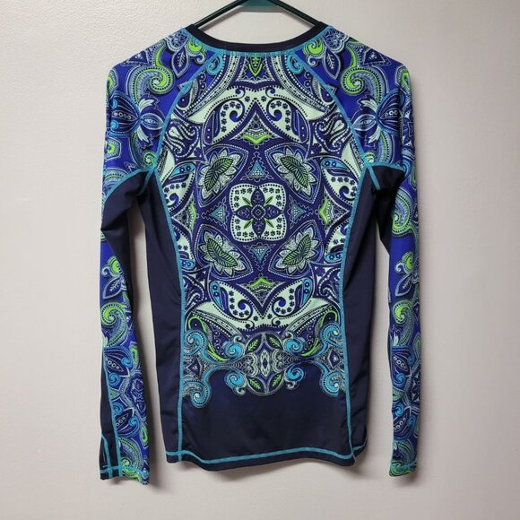 Athleta Athletic Top Shirt Womens XS Long Sleeve Workout Gym Blue Green Thumb - Picture 2 of 9